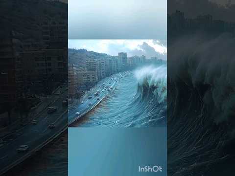 Scary tsunami attack scene #tsunami #waves #sea #shorts #shortvideo #nature #scary #city #water